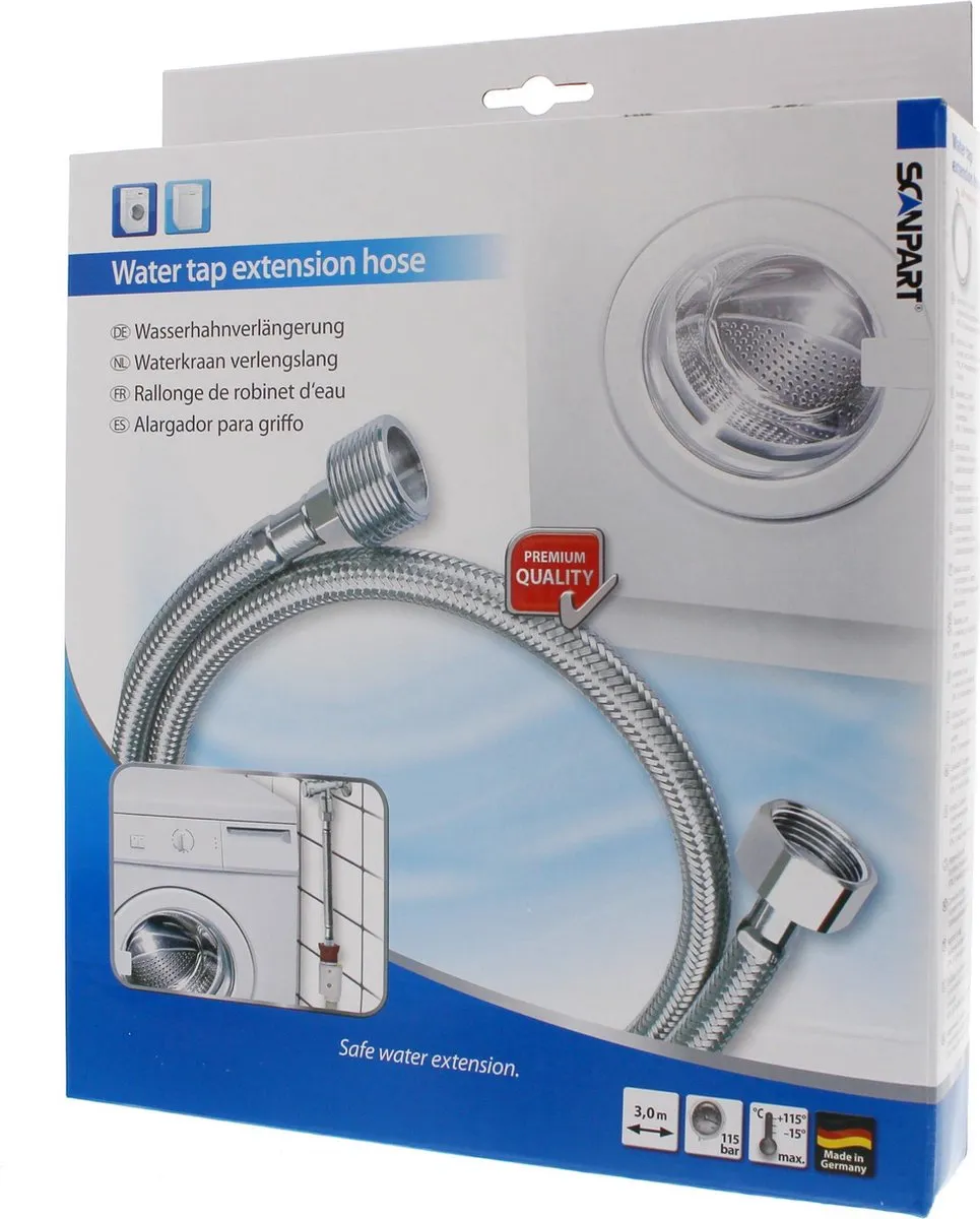 Scanpart F227 Gepantserde Verlengslang 3m - RVS - 1cm - Zilver