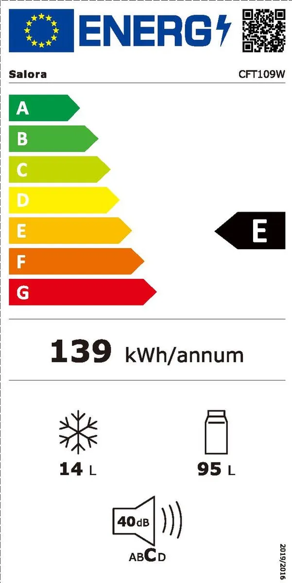 Salora CFT109W Koel-Vriescombinatie 109L - Wit