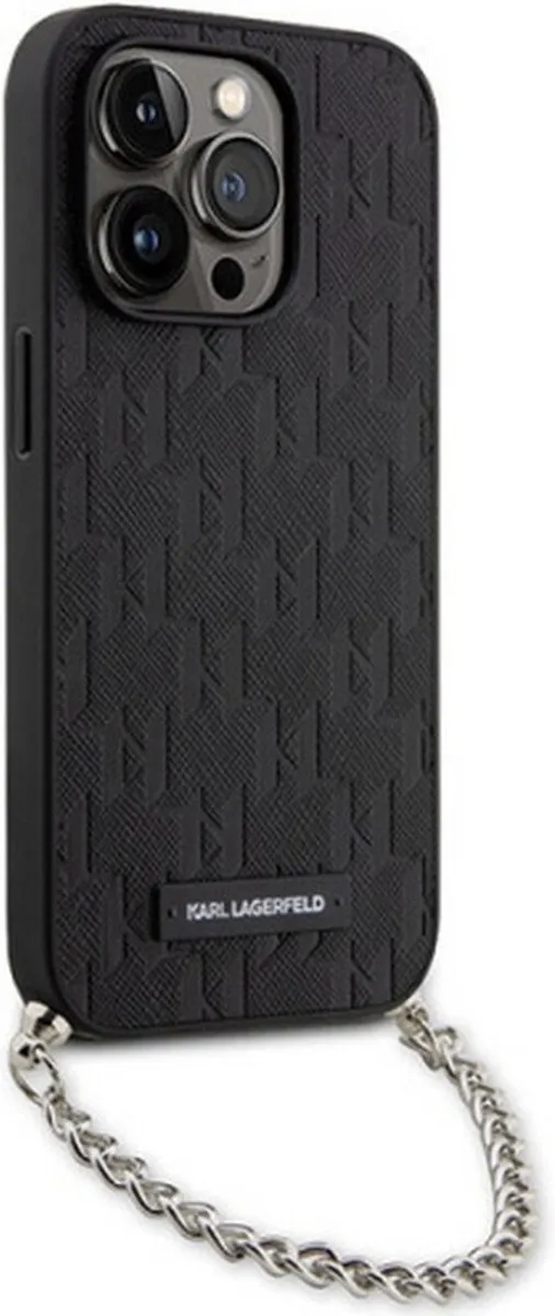 Karl Lagerfeld Saffiano Monogram Hoes iPhone 14 Pro - Zwart