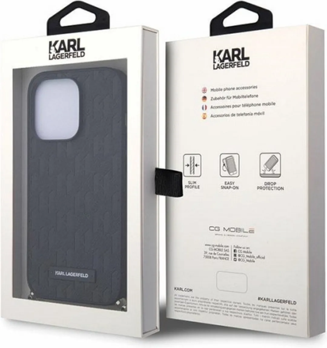 Karl Lagerfeld Saffiano Monogram Hoes iPhone 14 Pro - Zwart