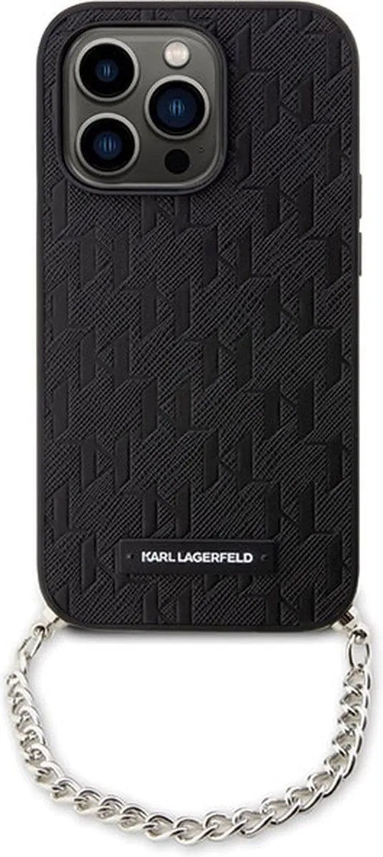 Karl Lagerfeld Saffiano Monogram Hoes iPhone 14 Pro - Zwart