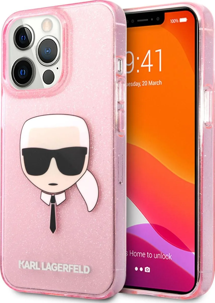 Karl Lagerfeld Roze Glitter Hoesje iPhone 13 Pro Max - 3666339027568