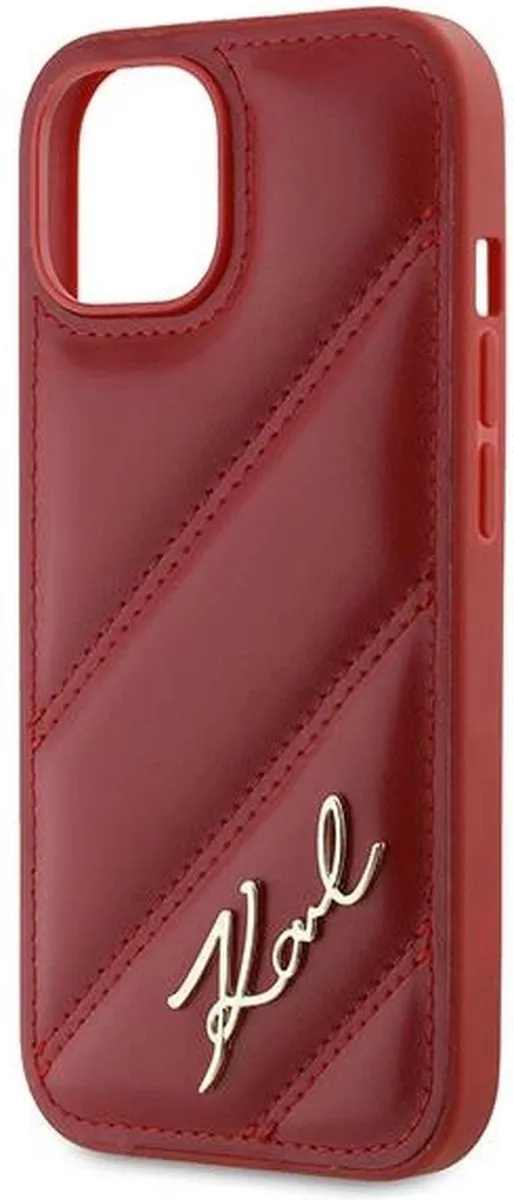 Karl Lagerfeld Diagonal Quilted Script Hoesje iPhone 15/14/13 - Rood
