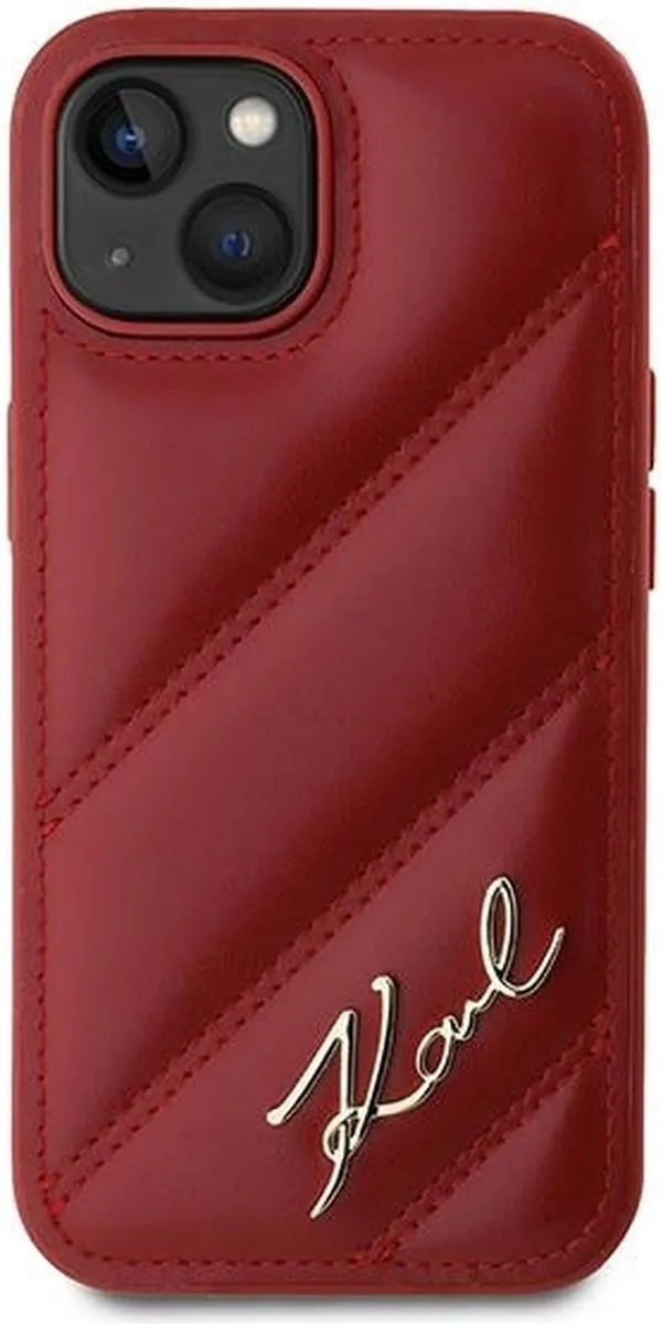 Karl Lagerfeld Diagonal Quilted Script Hoesje iPhone 15/14/13 - Rood