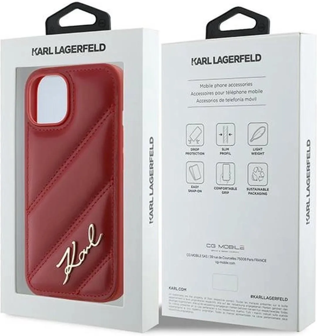 Karl Lagerfeld Diagonal Quilted Script Hoesje iPhone 15/14/13 - Rood