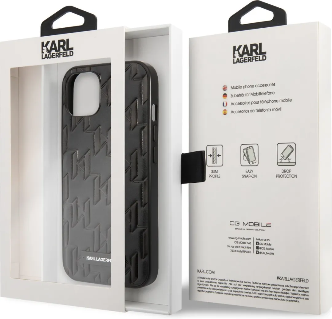 Karl Lagerfeld Monogram Plaque iPhone 13 Hoes - Zwart