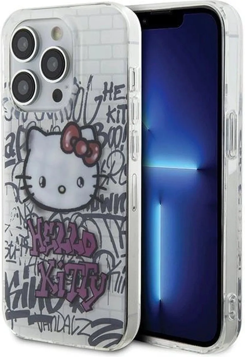 Hello Kitty iPhone 15 Pro TPU Hoesje - Graffiti Kitty on Bricks - Wit