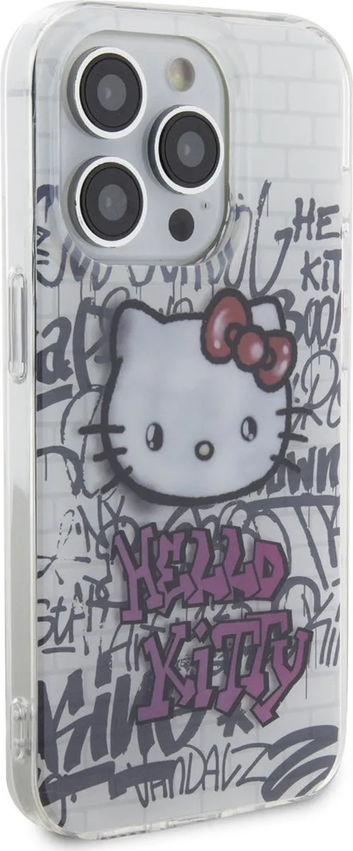 Hello Kitty iPhone 15 Pro TPU Hoesje - Graffiti Kitty on Bricks - Wit