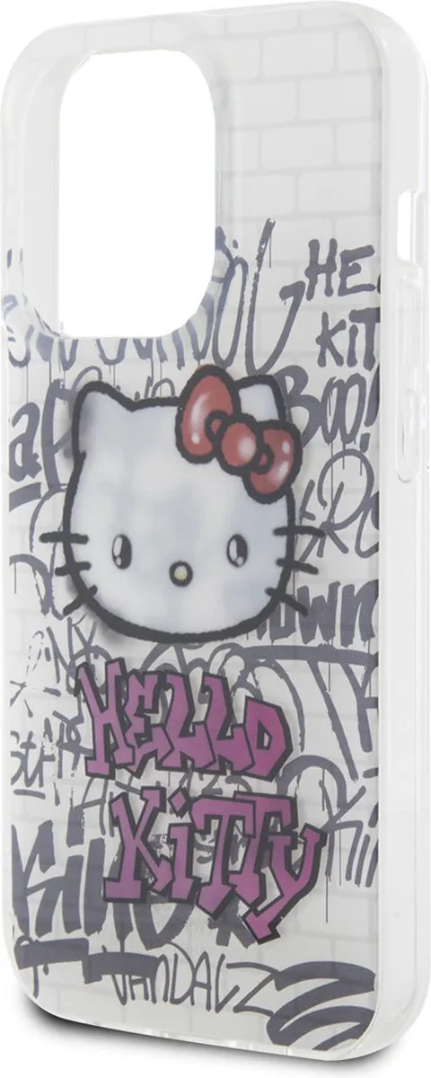 Hello Kitty iPhone 15 Pro TPU Hoesje - Graffiti Kitty on Bricks - Wit