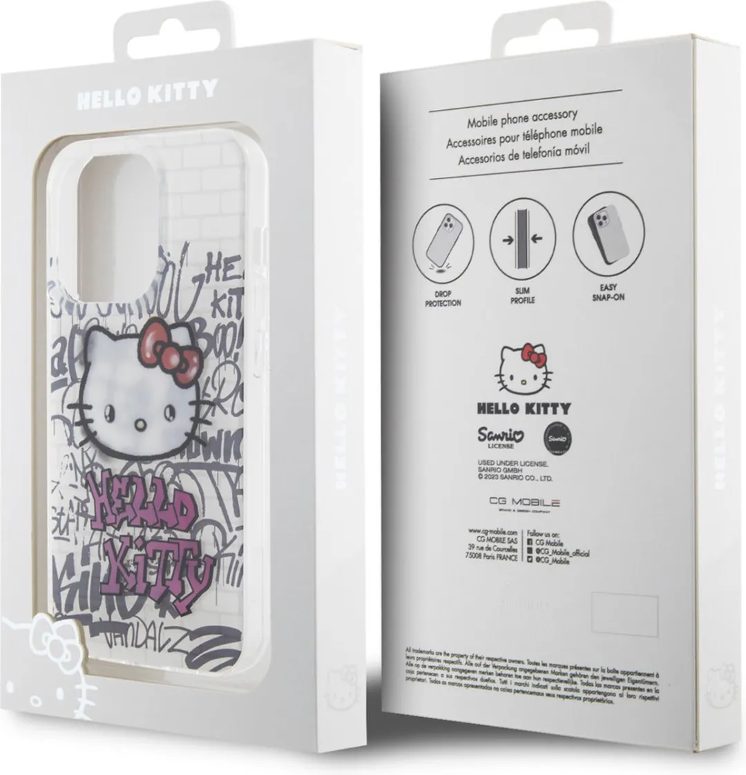 Hello Kitty iPhone 15 Pro TPU Hoesje - Graffiti Kitty on Bricks - Wit
