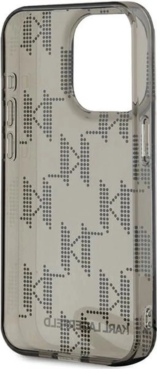 Karl Lagerfeld IML Mono KL Pattern & Cord Hoesje iPhone 15 Pro Max - Zwart