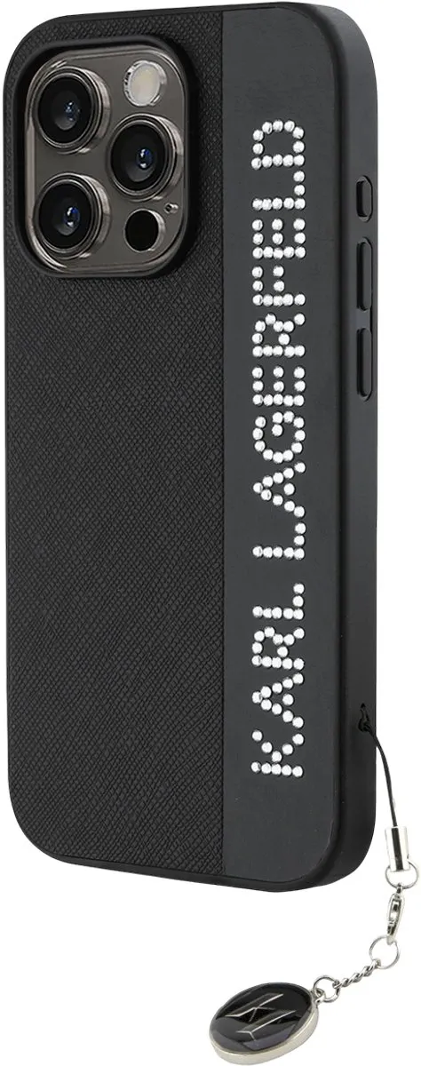 Karl Lagerfeld Hoesje iPhone 15 Pro Saffiano Strass Bedel Editie KLHCP15LPSAKDGC