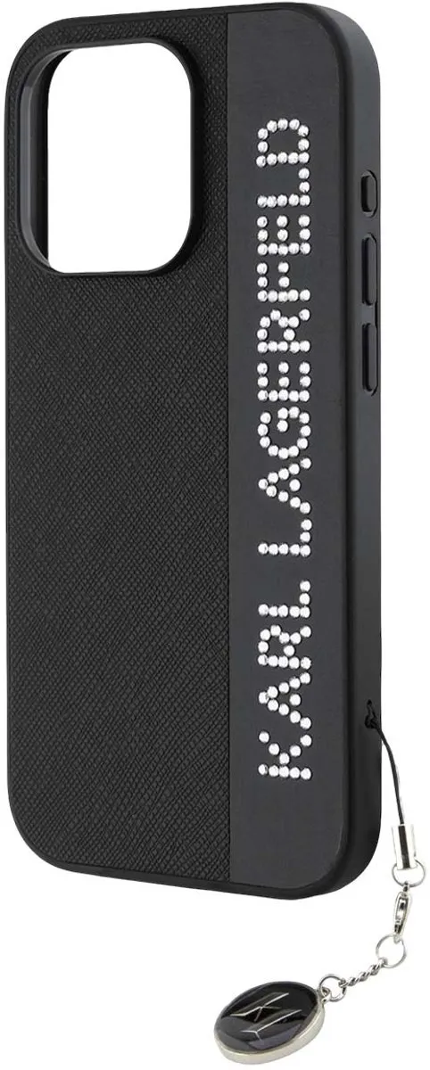 Karl Lagerfeld Hoesje iPhone 15 Pro Saffiano Strass Bedel Editie KLHCP15LPSAKDGCK - Zwart