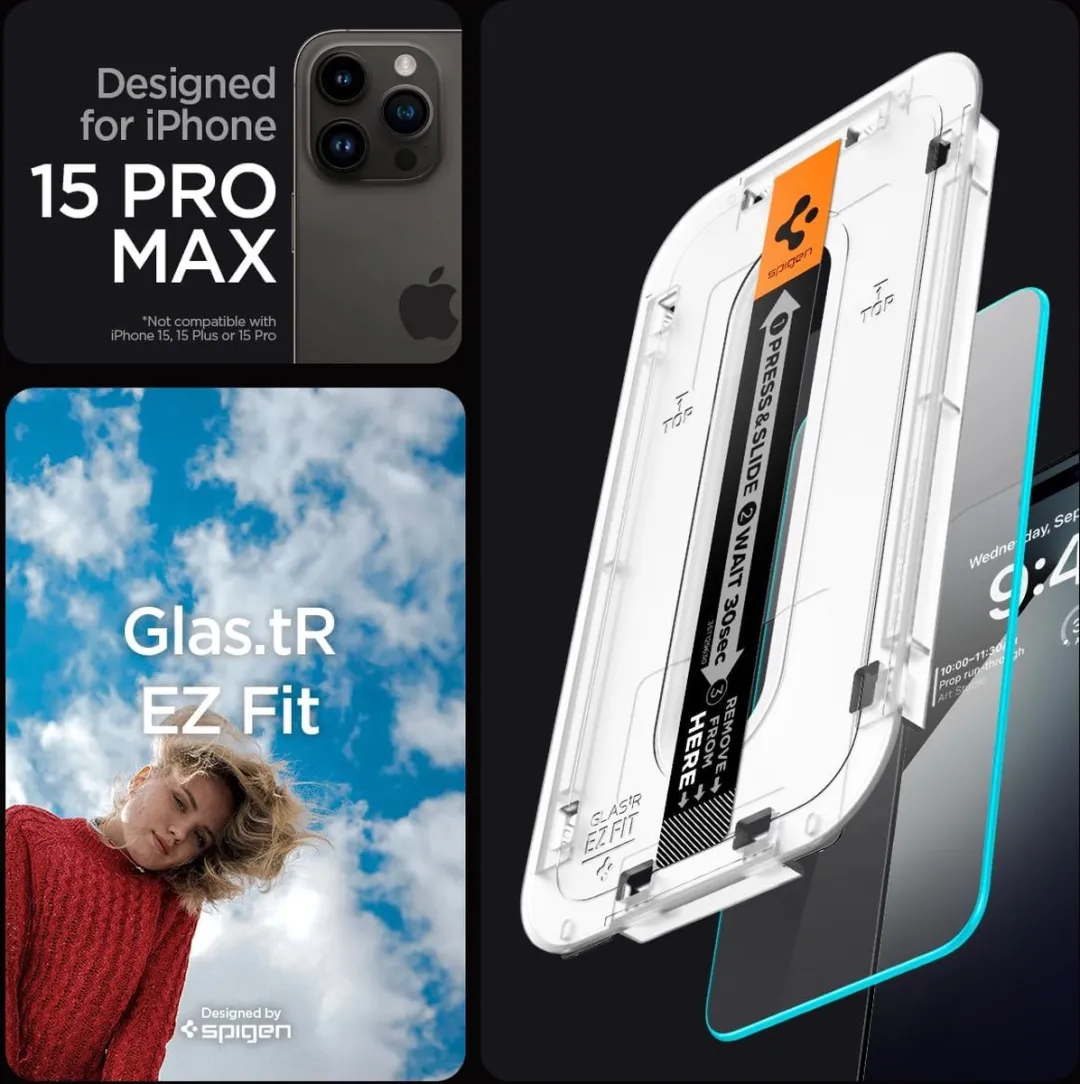 Spigen Glas.tR EZ Fit iPhone 15 Pro Max Screenprotector - 2 Stuks