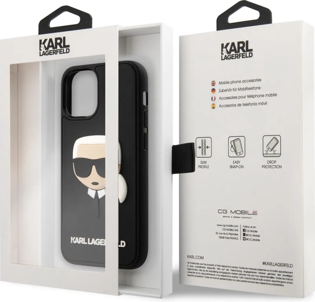 Karl Lagerfeld iPhone 12 Mini Hoesje - Zwart 3D Karl Head