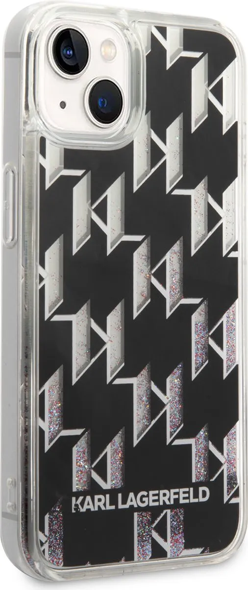 Karl Lagerfeld Liquid Glitter Monogram iPhone 14 Plus Hoes - Zwart