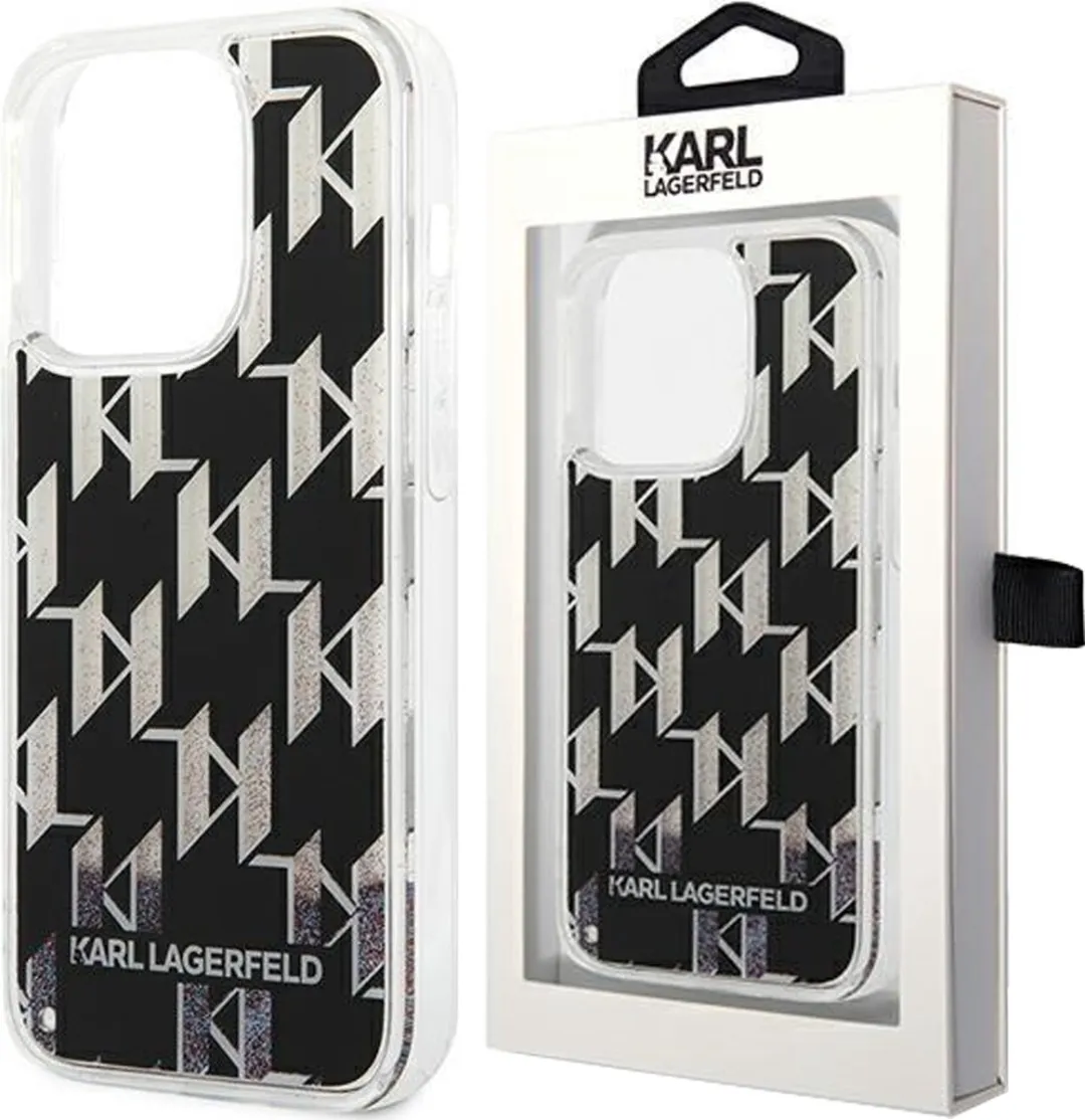 Karl Lagerfeld Liquid Glitter Monogram iPhone 14 Plus Hoes - Zwart