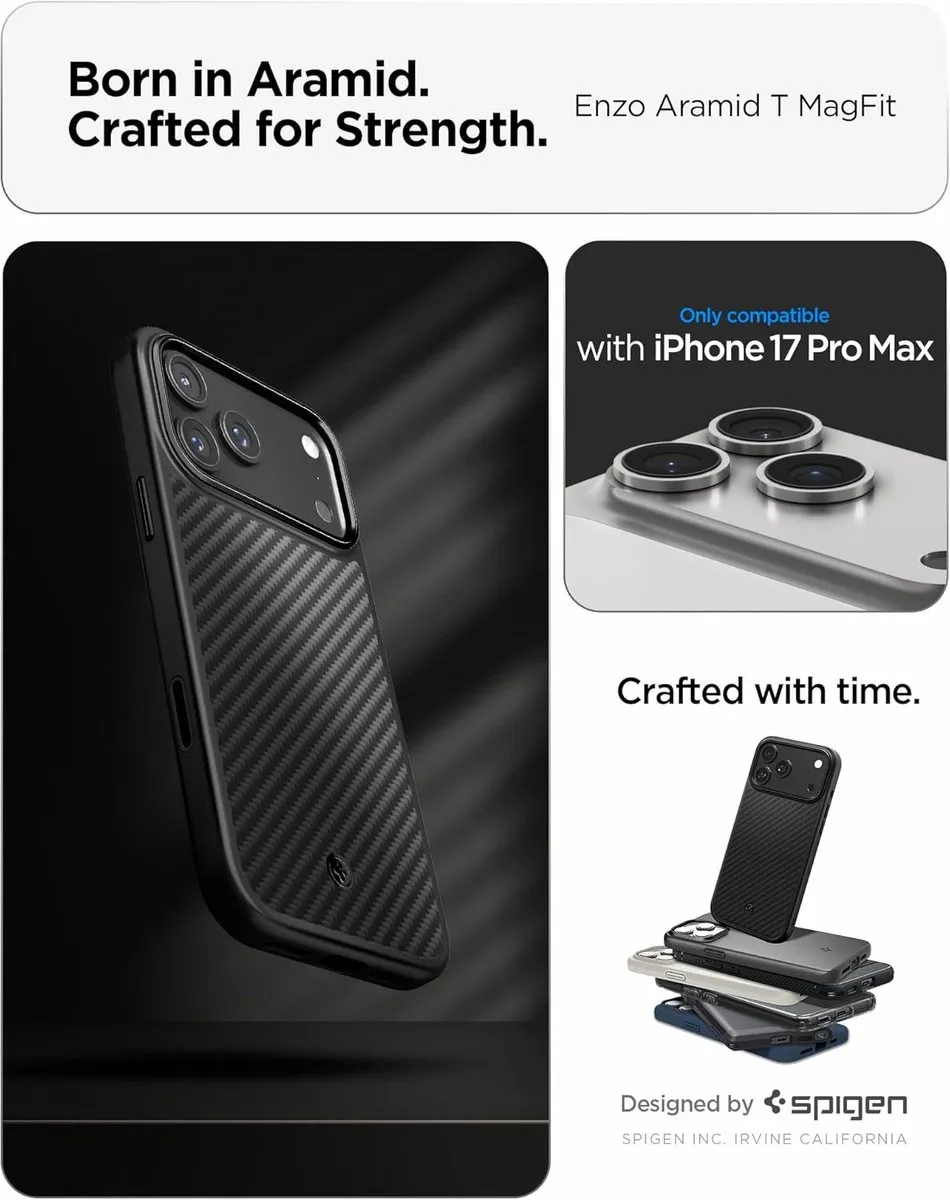 Spigen Enzo Aramid MagFit IL3JP5EZA Hoesje - iPhone 17 Pro Max - Zwart