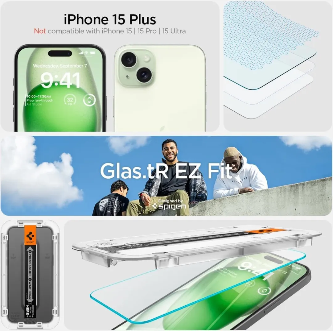 Spigen Glas.tR EZ Fit iPhone 15 Plus Screenprotector - 2 Stuks
