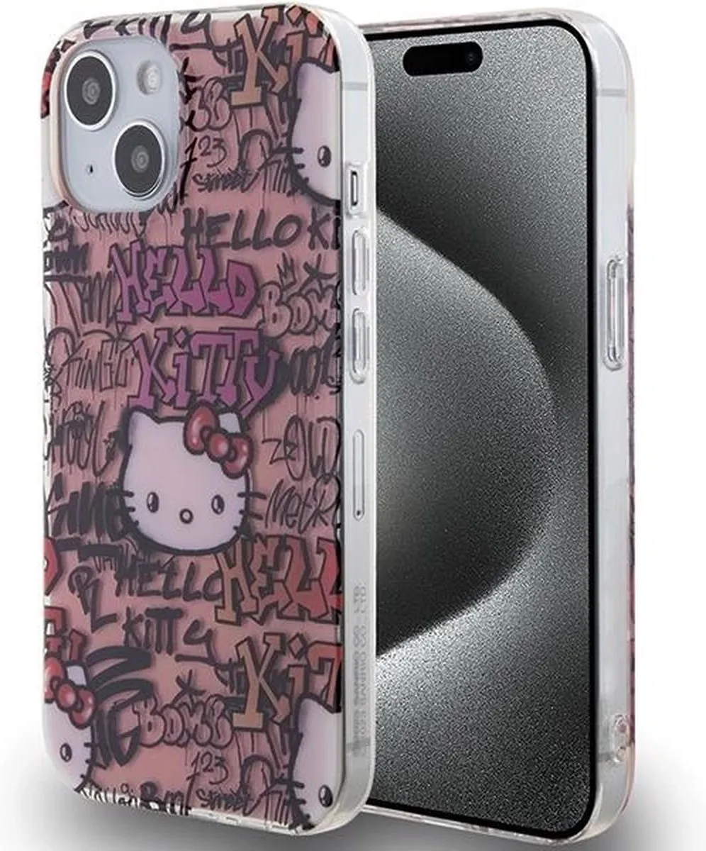 Hello Kitty IML Tags Graffiti Hoesje iPhone 15 - Roze