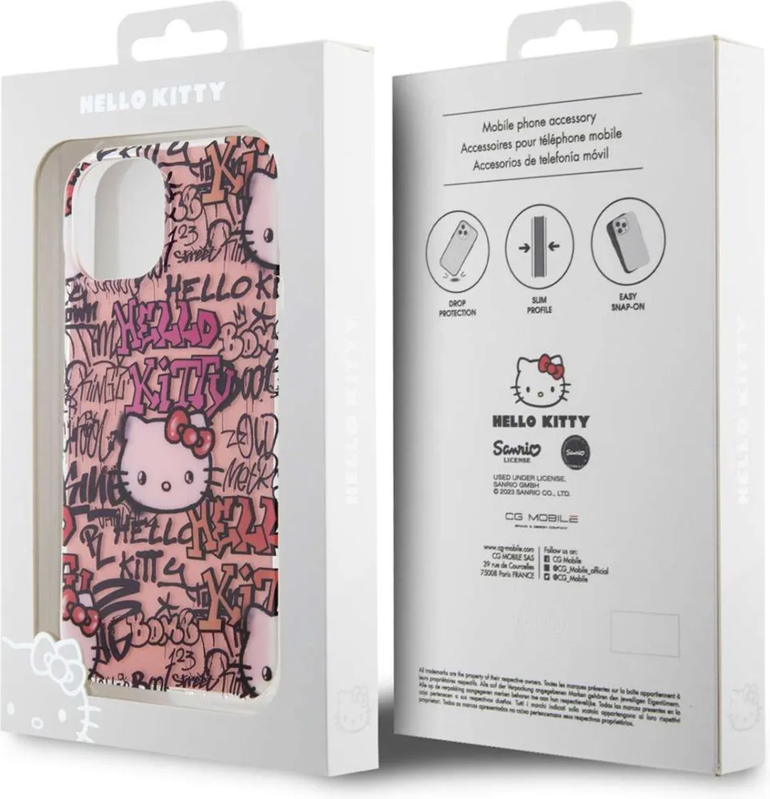Hello Kitty IML Tags Graffiti Hoesje iPhone 15 - Roze