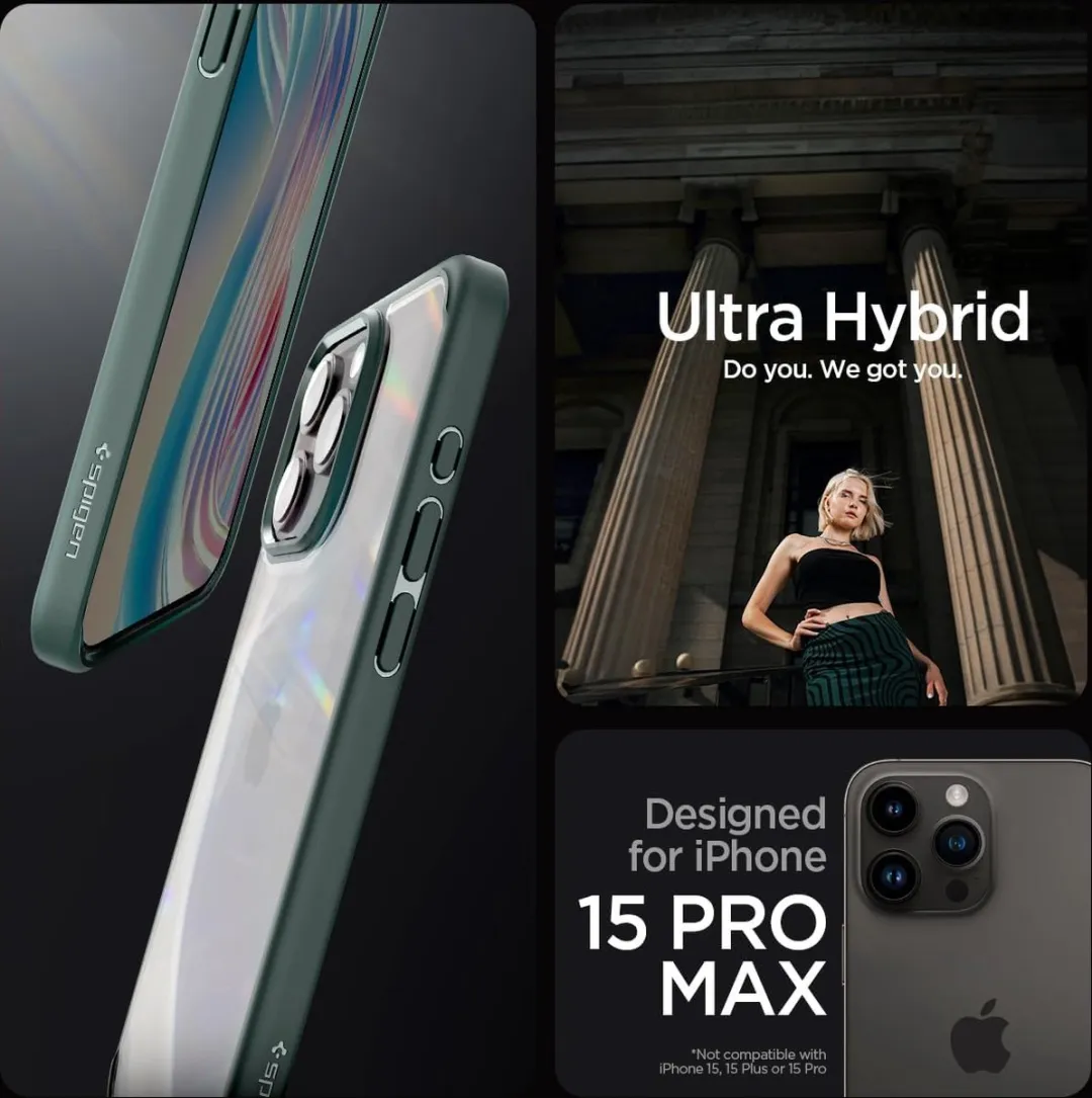 Spigen iPhone 15 Pro Max Ultra Hybrid Back Cover - Groen