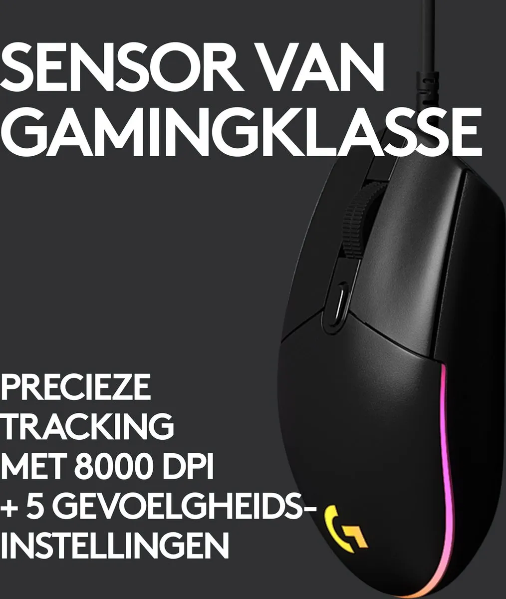 Logitech G203 LIGHTSYNC - Bedrade Gaming Muis - RGB verlichting - Zwart