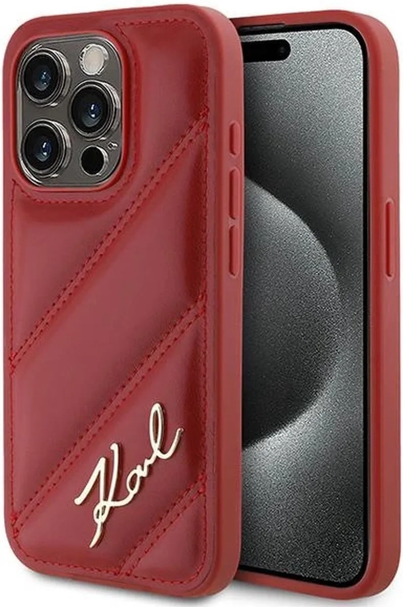Karl Lagerfeld Diagonal Quilted Script Hoesje iPhone 15 Pro Max