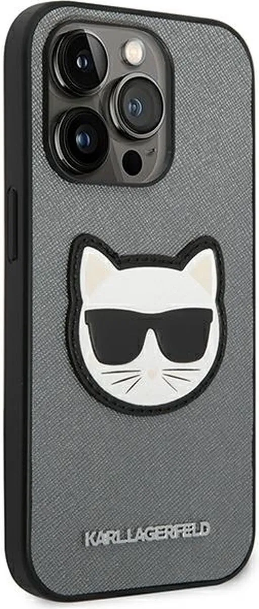 Karl Lagerfeld iPhone 14 Pro Max Hoesje Saffiano Choupette - Zilver
