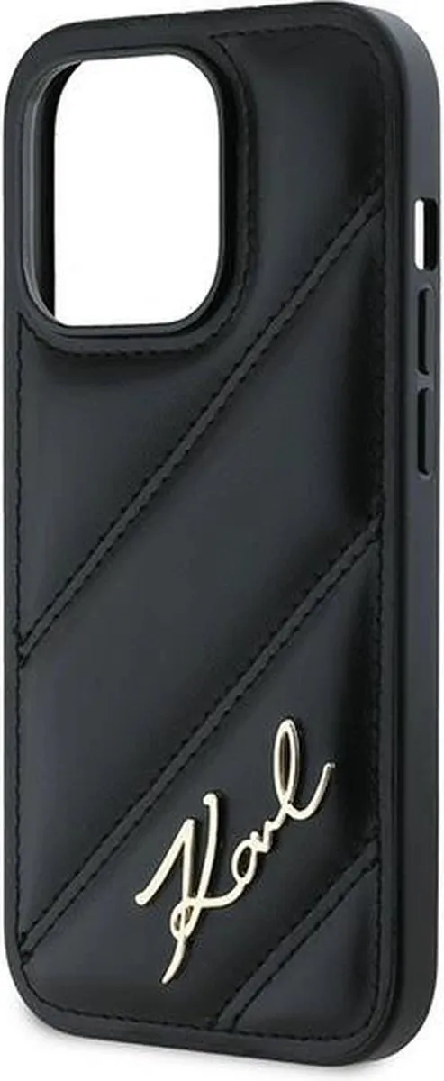 Karl Lagerfeld Diagonal Quilted Script Hoesje iPhone 14 Pro - Zwart