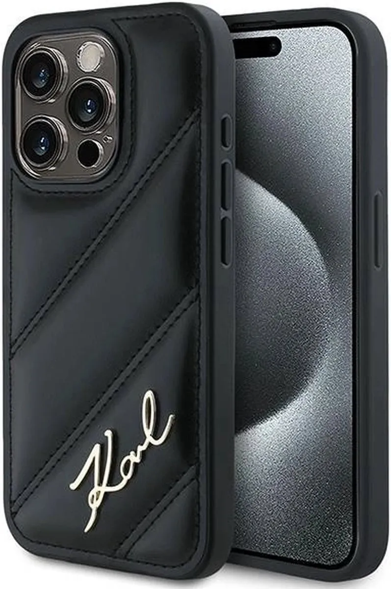 Karl Lagerfeld Diagonal Quilted Script Hoesje iPhone 14 Pro
