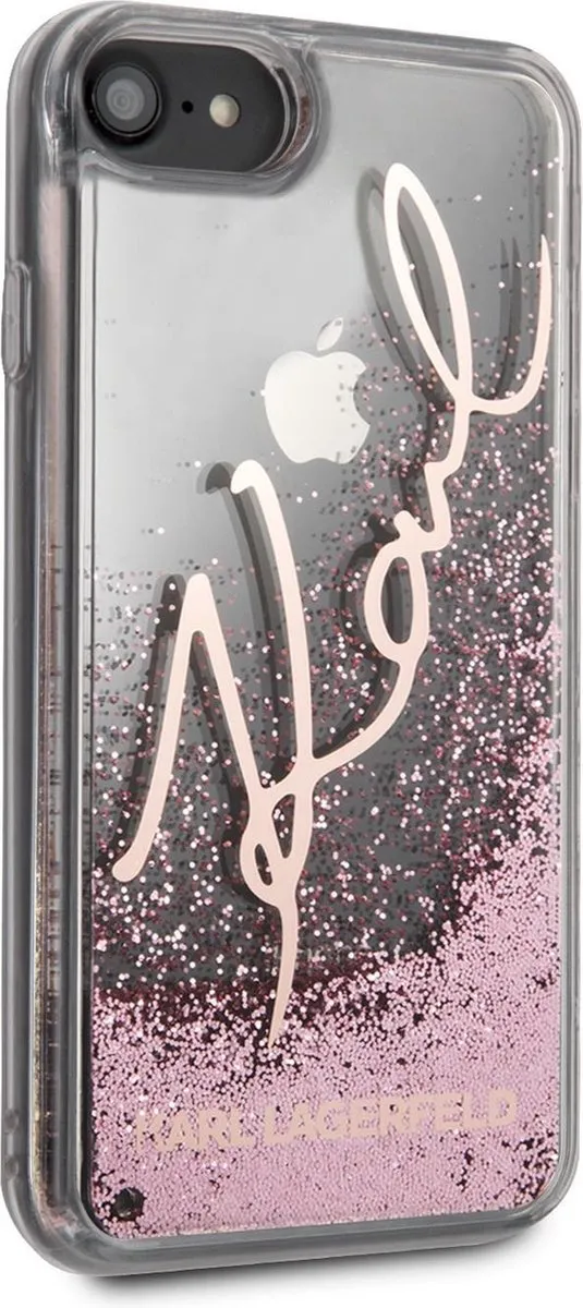 Karl Lagerfeld Glitter Signature Hoesje iPhone 7/8/SE2020 - Rose Gold