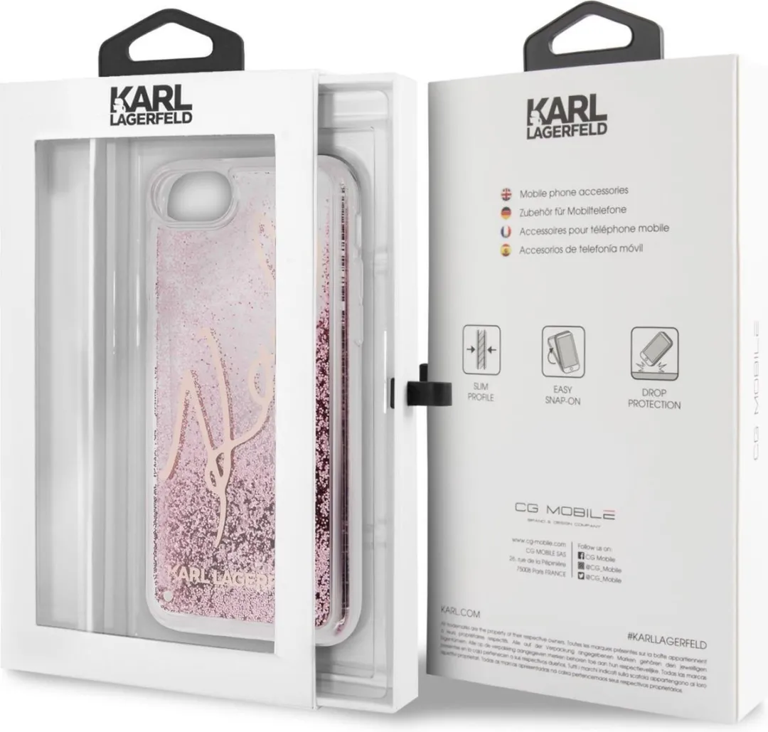 Karl Lagerfeld Glitter Signature Hoesje iPhone 7/8/SE2020 - Rose Gold