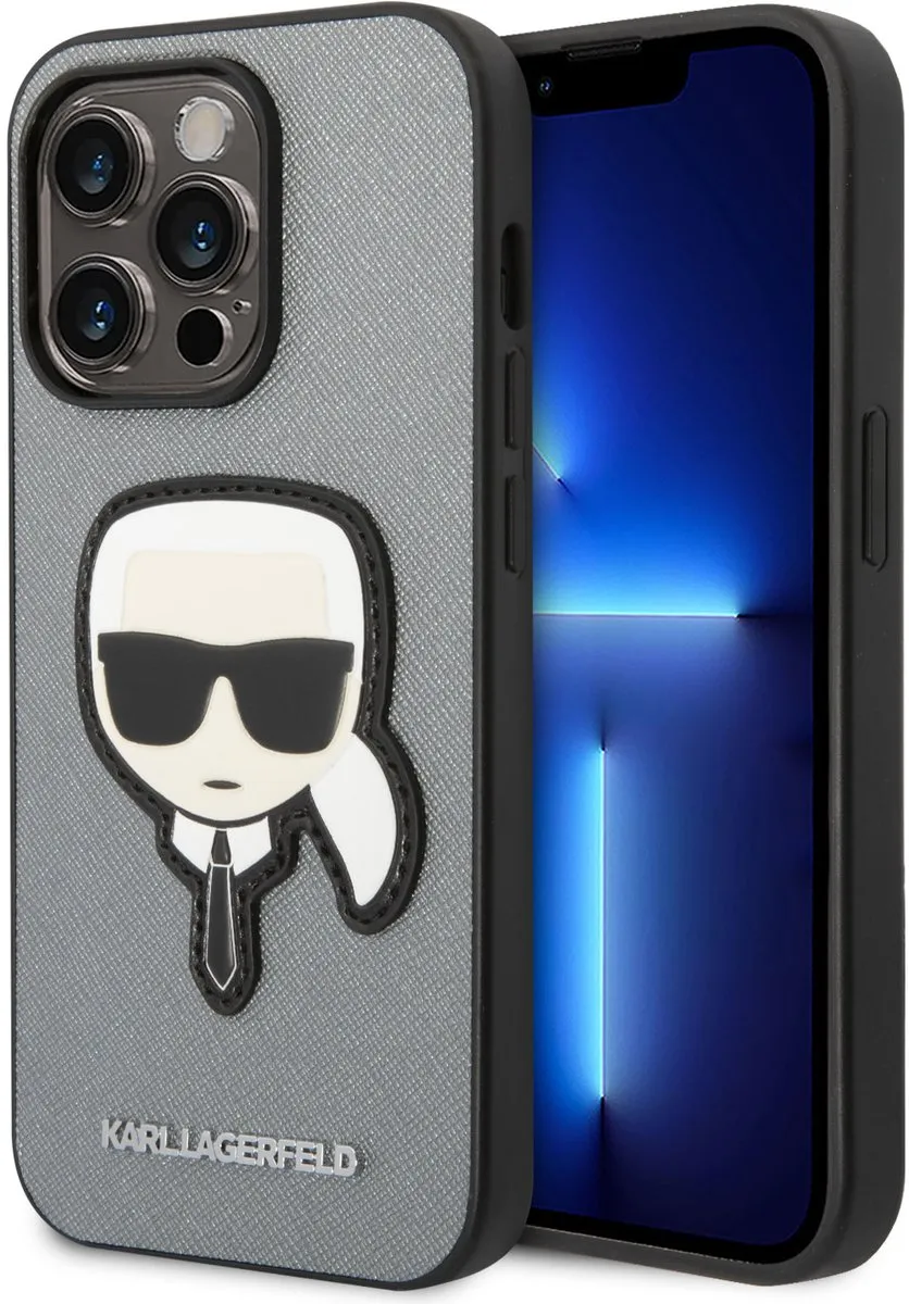 Karl Lagerfeld iPhone 14 Pro Hoesje Saffiano Zilver - afbeelding 6 van 6