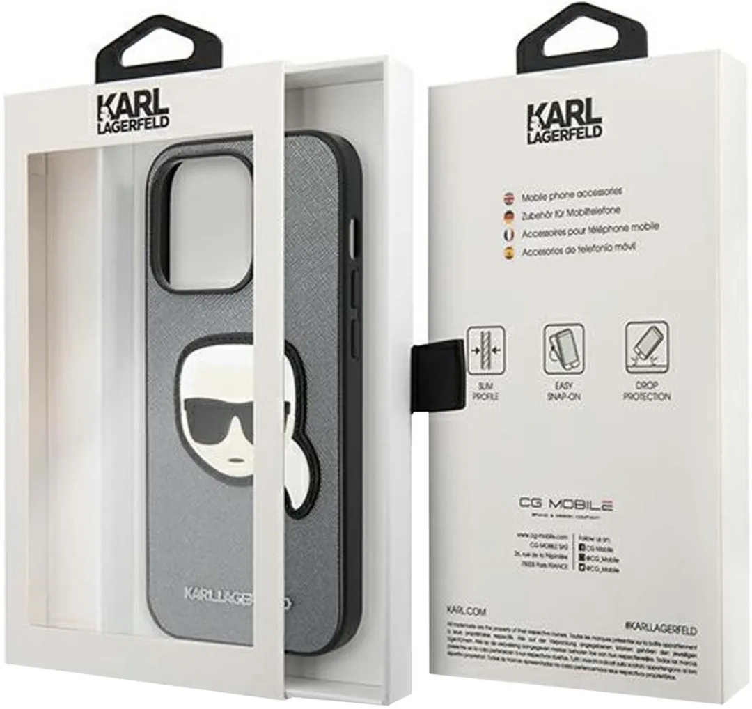 Karl Lagerfeld iPhone 14 Pro Hoesje Saffiano Zilver