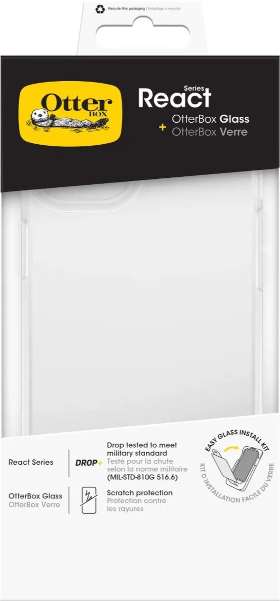 OtterBox React iPhone 15 Plus Hoesje + Screen Protector - Transparant