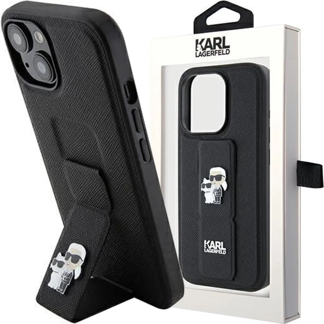Karl Lagerfeld Gripstand Saffiano Karl&Choupette Hoesje iPhone 15