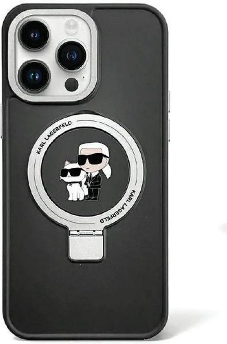 Karl Lagerfeld Ring Stand Karl & Choupette Hard Case Back Cover iPhone 15