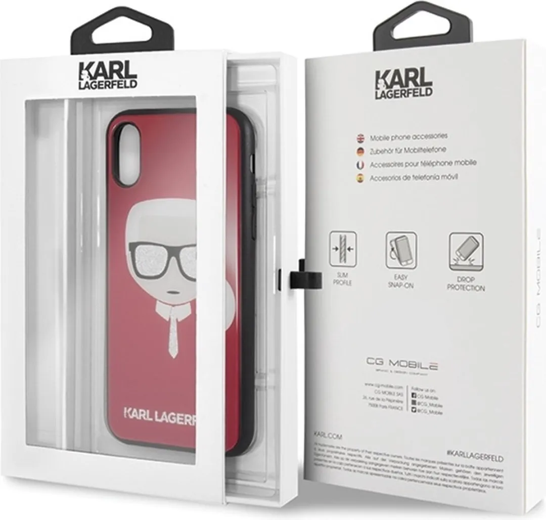 Karl Lagerfeld KLHCPXDLHRE iPhone X/Xs Hoesje - Glitter Rood