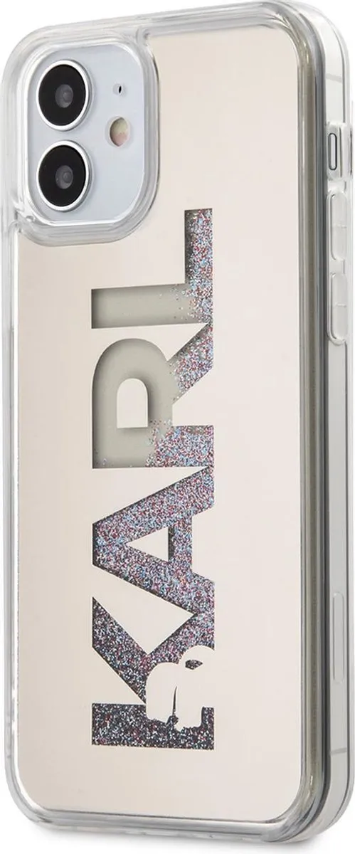 Karl Lagerfeld iPhone 12 Mini Hoesje - Zilver Liquid Glitter - 3700740483374