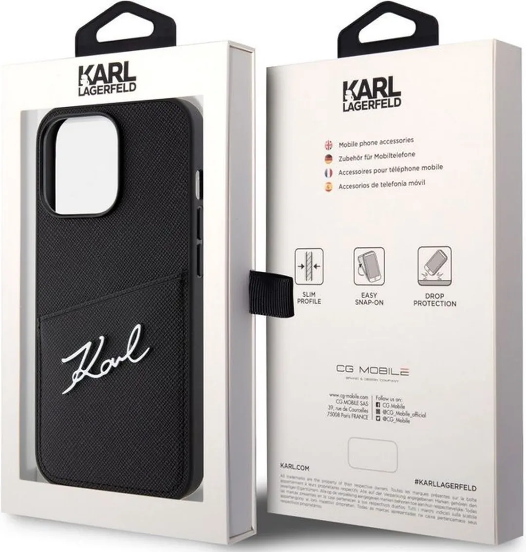Karl Lagerfeld Saffiano Card Back Case KFL-13PM-SA-BK - iPhone 13 Pro Max - Zwart