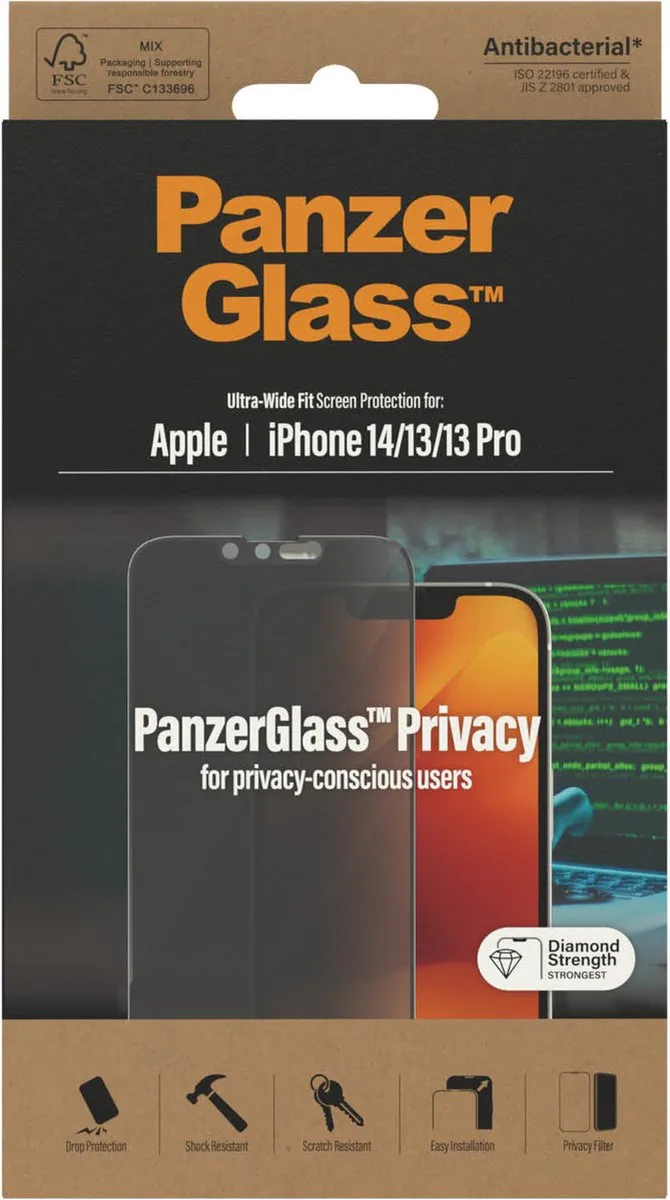 PanzerGlass Ultra-Wide Privacy Schermbeschermer Apple iPhone 13/14 - Case Friendly - afbeelding 6 van 6