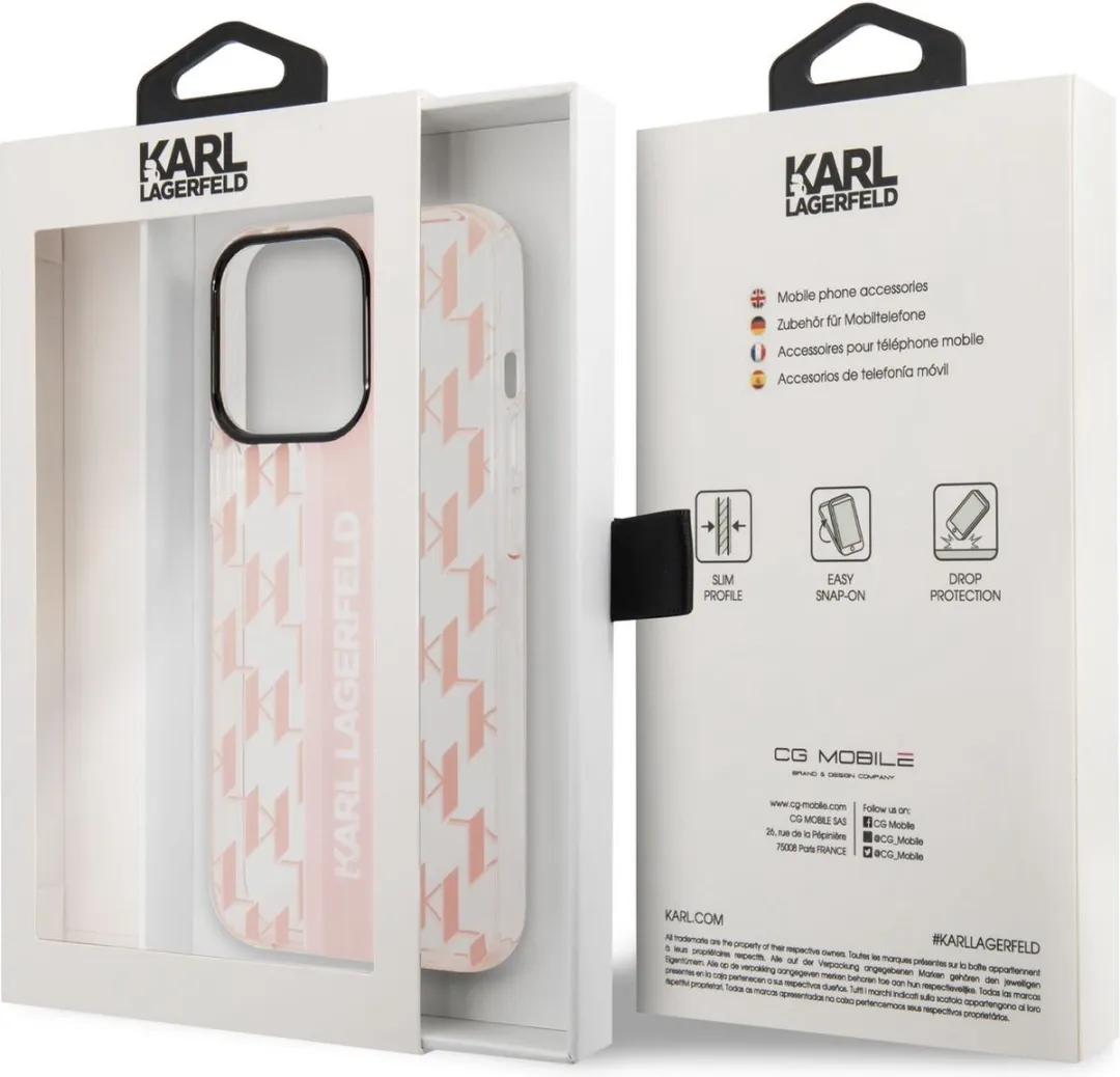 Karl Lagerfeld Monogram Vertical Stripe Hoesje - iPhone 14 Pro Roze