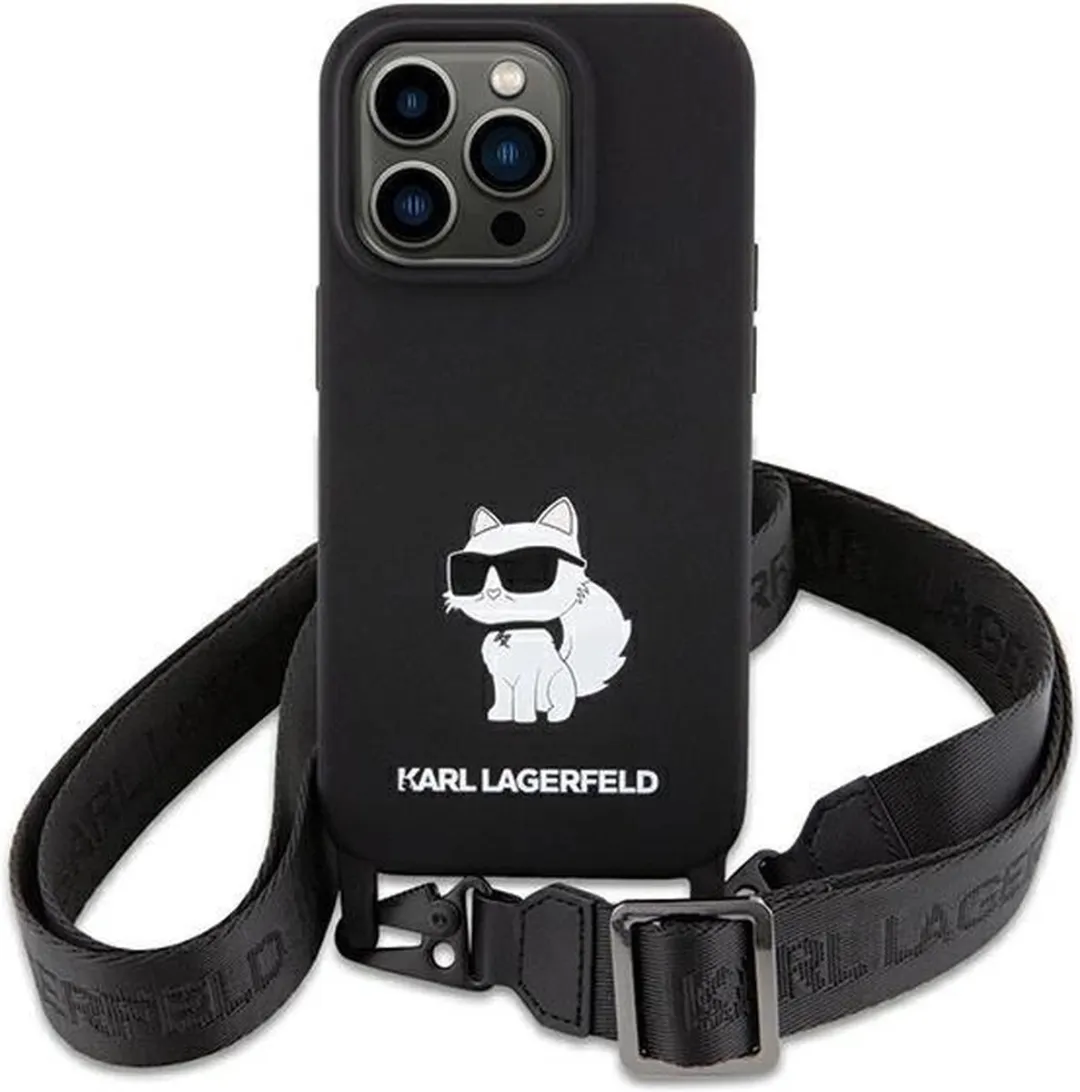 Karl Lagerfeld Crossbody Choupette Siliconen Hoesje iPhone 15 - Zwart