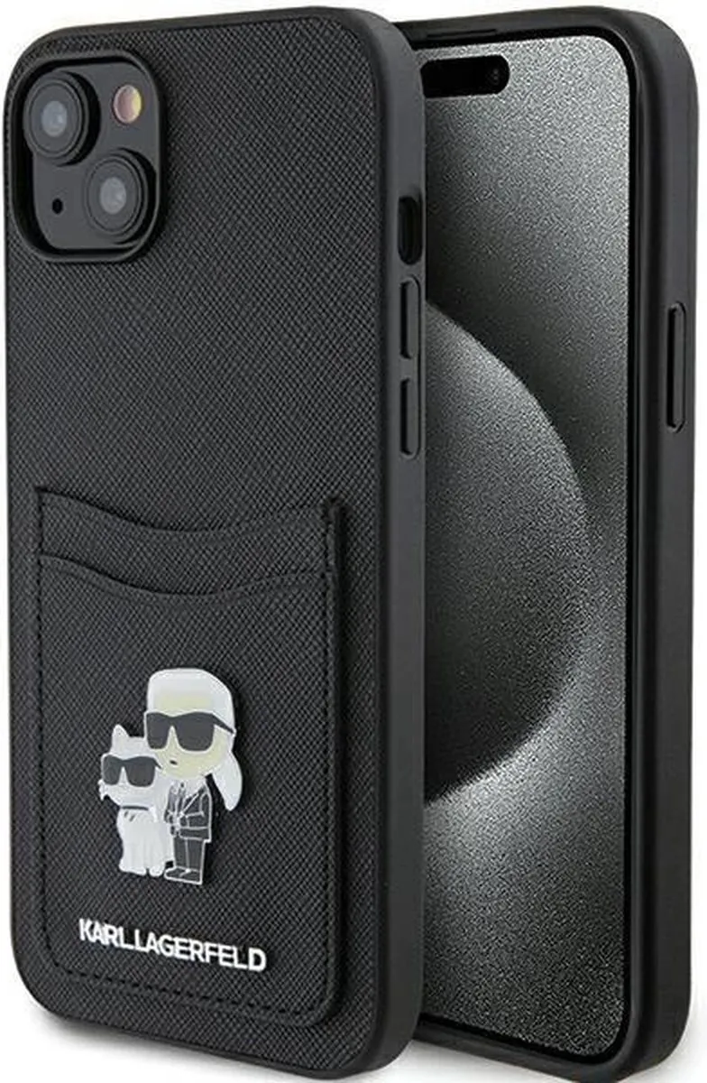 Karl Lagerfeld Saffiano Kaartslot Karl&Choupette iPhone-hoesje - Zwart
