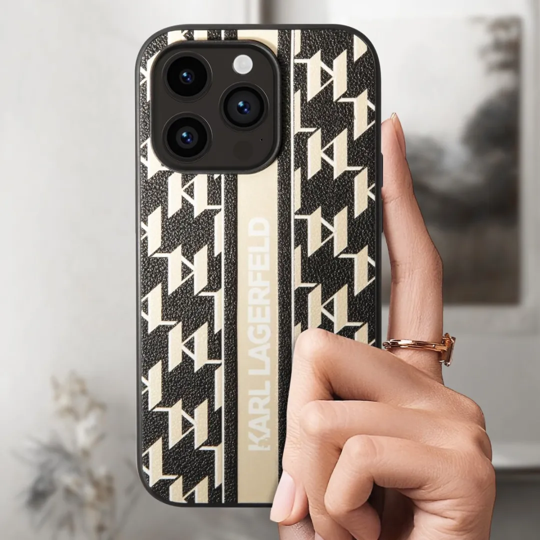 Karl Lagerfeld Monogram Stripe Back Case - iPhone 14 Pro Max H4875 - Bruin