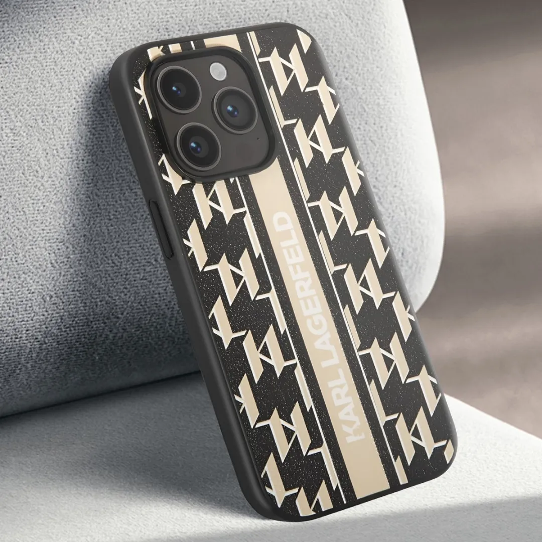 Karl Lagerfeld Monogram Stripe Back Case - iPhone 14 Pro Max H4875 - Bruin