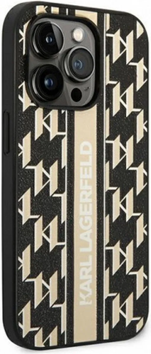 Karl Lagerfeld Monogram Stripe Back Case - iPhone 14 Pro Max H4875 - Bruin