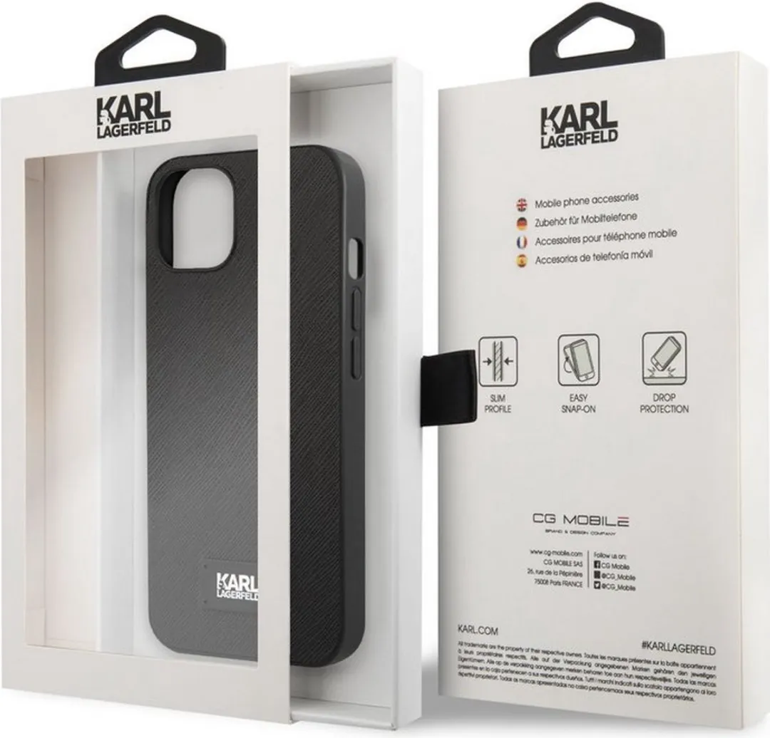 Karl Lagerfeld Saffiano Plaque Back Case - iPhone 13 Mini - Zwart