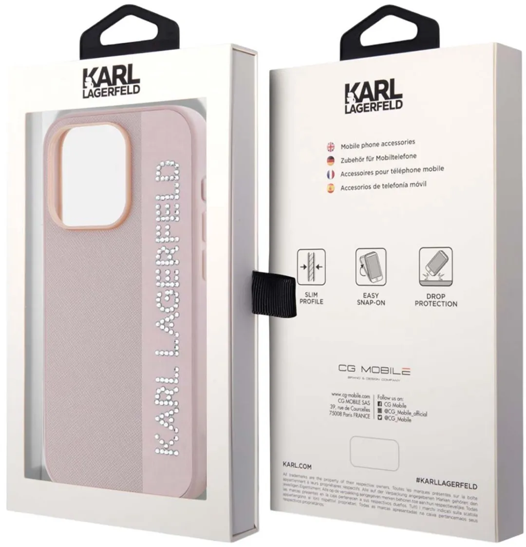 Karl Lagerfeld Saffiano Strass Hoesje iPhone 15 Pro Roze KLHCP15LPSAKDGCP